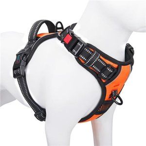 No Pull Dog Harness Medium Reflective Front Clip Vest with Handle, 2 Metal Rings
